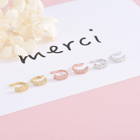 Women's Sterling Silver Geometric Zircon Ear Cuffs Electroplated Rowset Nonpiercing Ear Bone Clips Minimalist Jewelry