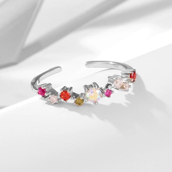 Women's 925 Sterling Silver Geometric Zircon Open Ring And Bracelet Fashionable And Versatile