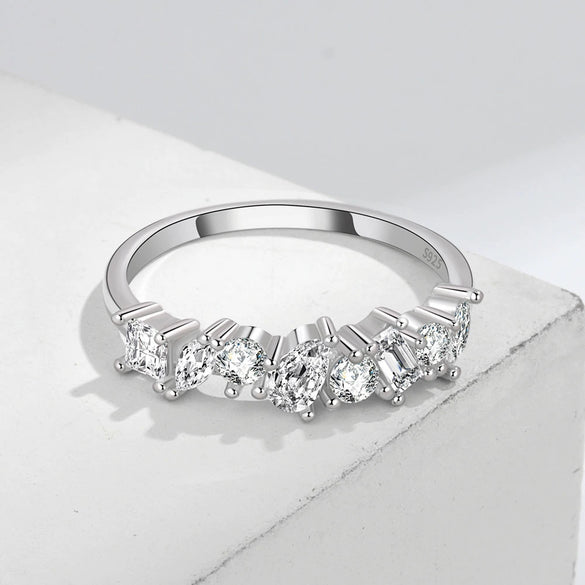 Women's Sterling Silver Geometric Zircon Ring With Electroplated Simple Fashion Design