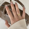 Women's 925 Sterling Silver Heart Geometric Double Line Threering Ring With Silver Inlaid Design