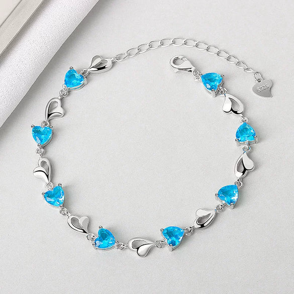 Women's 925 Sterling Silver Heart Shaped Bracelet With Electroplated Geometric Lucky Heart Design Fashion Jewelry