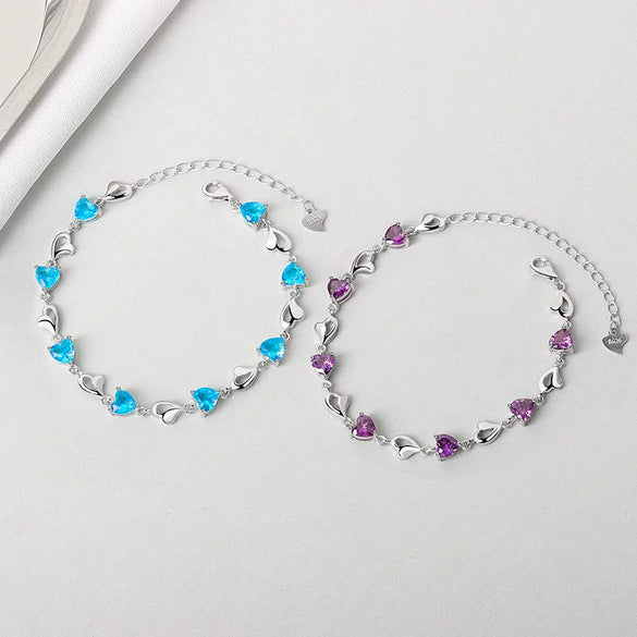 Women's 925 Sterling Silver Heart Shaped Bracelet With Electroplated Geometric Lucky Heart Design Fashion Jewelry