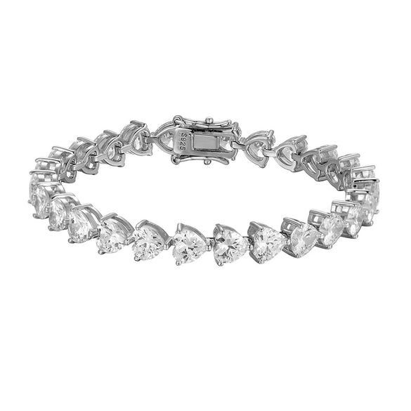 Women's Sterling Silver Heart Shaped Love Bracelet With Geometric Design And Single Row Sparkling Stone Chain Electroplated Finish