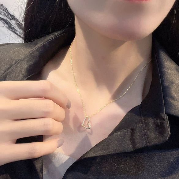 Women's 925 Sterling Silver Heart Shaped Love Necklace Simple Geometric Clavicle Chain Short Pendant Jewelry