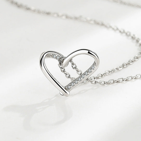 Women's 925 Sterling Silver Heart Shaped Love Necklace Simple Geometric Clavicle Chain Short Pendant Jewelry