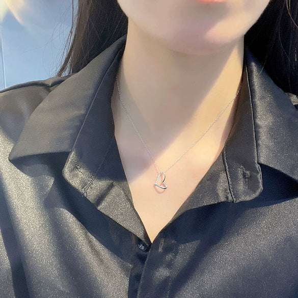 Women's 925 Sterling Silver Heart Shaped Love Necklace Simple Geometric Clavicle Chain Short Pendant Jewelry