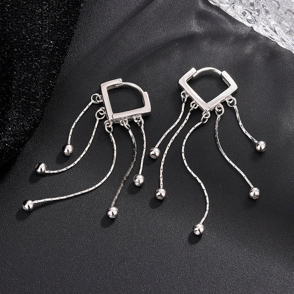 Women's 925 Sterling Silver Heart Shaped Tassel Earrings Geometric Light Luxury Electroplated Dangle Ear Buckle Earrings