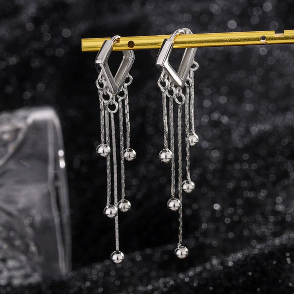 Women's 925 Sterling Silver Heart Shaped Tassel Earrings Geometric Light Luxury Electroplated Dangle Ear Buckle Earrings