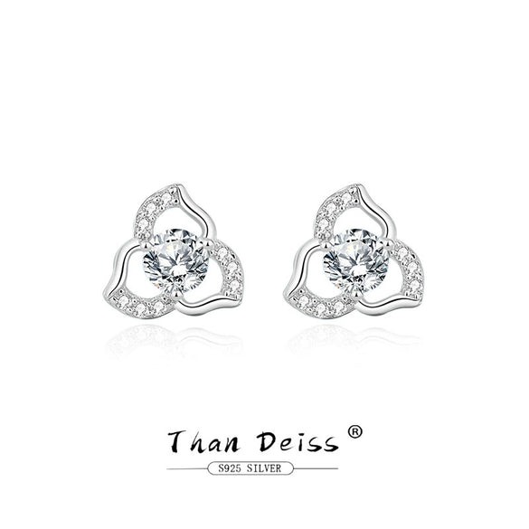 Women's 925 Sterling Silver Hollow Clover And Flower Electroplated Earrings