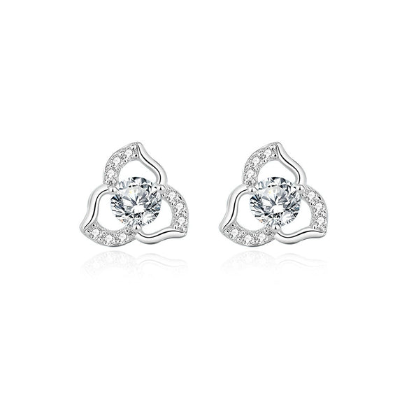 Women's 925 Sterling Silver Hollow Clover And Flower Electroplated Earrings