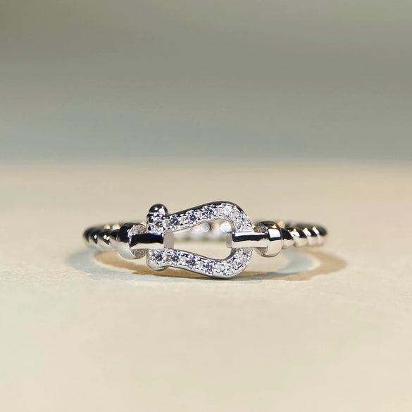 Women's 925 Sterling Silver Horseshoe Ring With 18K Gold Bead Electroplated Simple Geometric Style