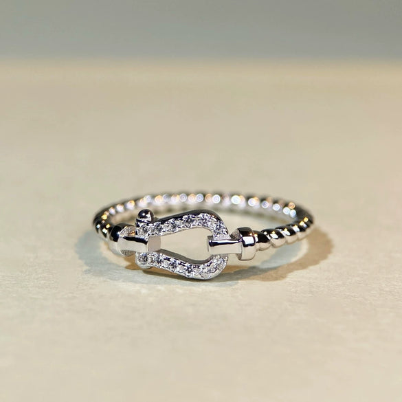 Women's 925 Sterling Silver Horseshoe Ring With 18K Gold Bead Electroplated Simple Geometric Style