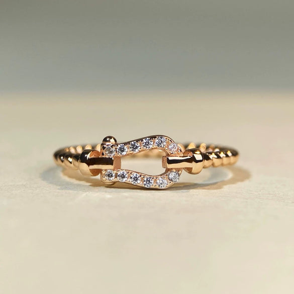 Women's 925 Sterling Silver Horseshoe Ring With 18K Gold Bead Electroplated Simple Geometric Style