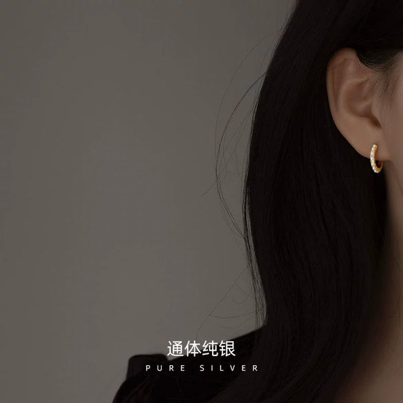 Women's Sterling Silver Imitation Pearl Earrings Geometric Ushape Semicircle Design Electroplated Retro Style