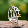 Women's 925 Sterling Silver Interwoven Flower Drop Ring With Pastoral Style And Electroplating Treatment