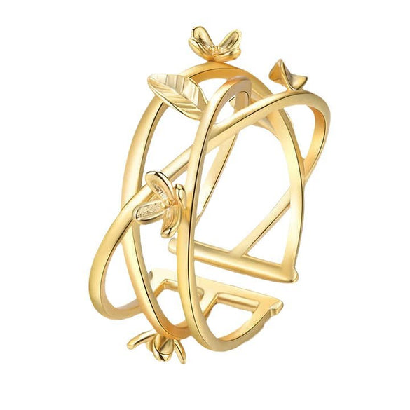 Women's 925 Sterling Silver Interwoven Flower Ring And Bracelet With Pastoral Osmanthus Falling Design Electroplated