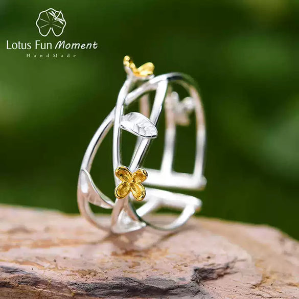 Women's 925 Sterling Silver Interwoven Flower Ring And Bracelet With Pastoral Osmanthus Falling Design Electroplated
