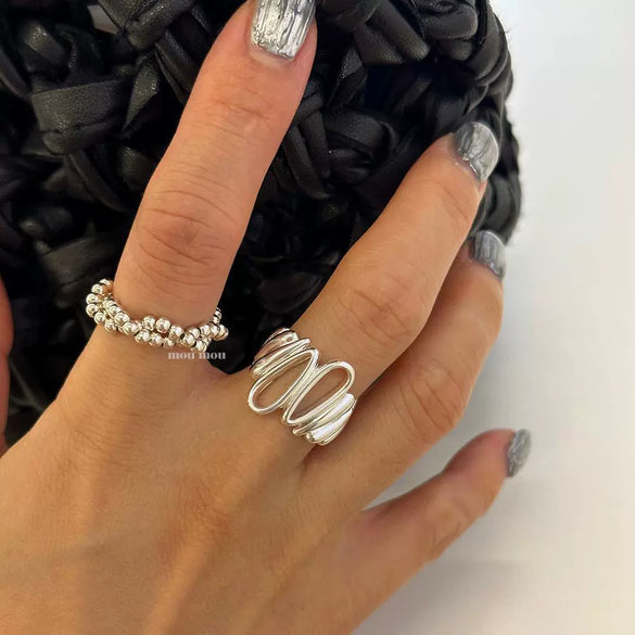 Women's 925 Sterling Silver Irregular Water Drop Geometric Open Ring