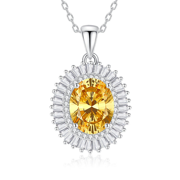 Women's 925 Sterling Silver Lace Necklace With Geometric Pattern And Inlaid High Carbon Stone Pendant