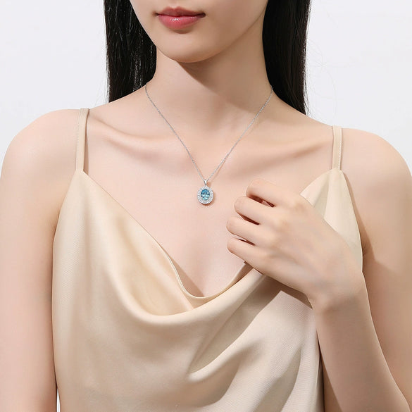 Women's 925 Sterling Silver Lace Necklace With Geometric Pattern And Inlaid High Carbon Stone Pendant