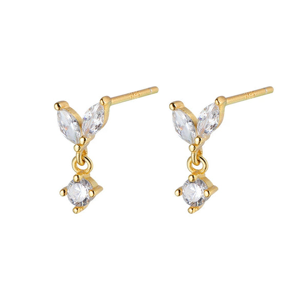 Women's Sterling Silver Leaf Light Luxury Earrings With Diamond Design