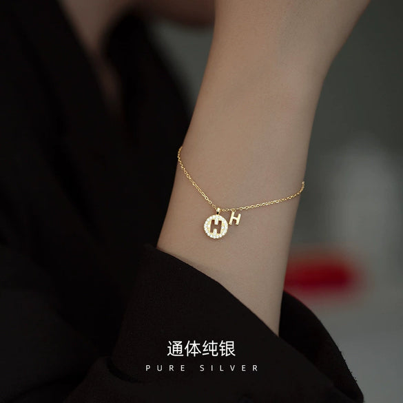 Women's Sterling Silver Letter H Bracelet Light Luxury Minimalist Electroplated Jewelry With Elegant Text Design