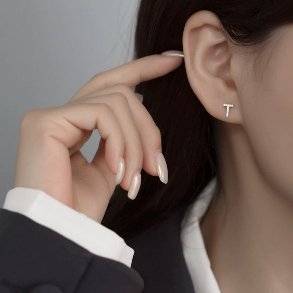 Women's Sterling Silver Letter T Earrings Simple Electroplated Small Minimalist Jewelry For Everyday Wear