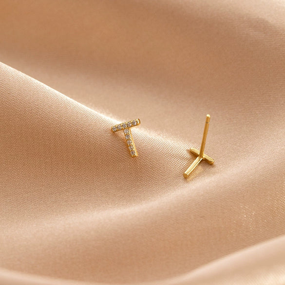 Women's Sterling Silver Letter T Earrings Simple Electroplated Small Minimalist Jewelry For Everyday Wear