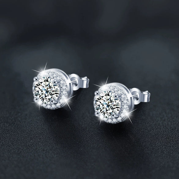 Women's Sterling Silver Moissanite Geometric Earrings Set With Diamonds