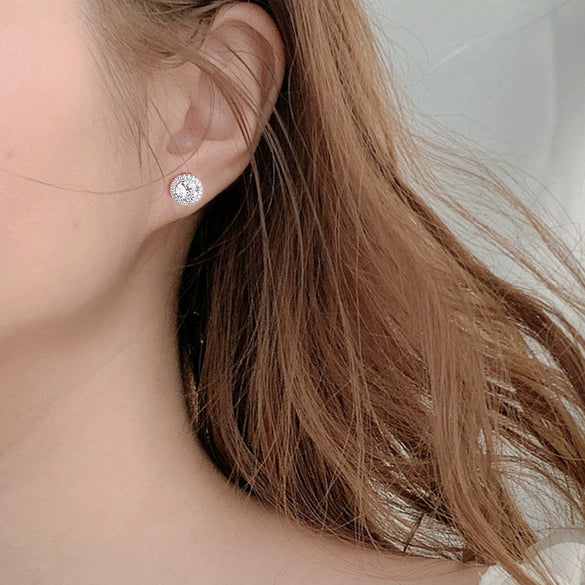 Women's Sterling Silver Moissanite Geometric Earrings Set With Diamonds