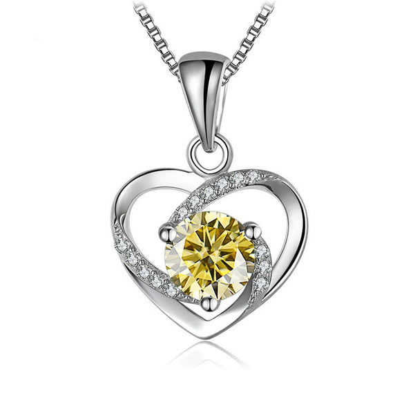 Women's 925 Sterling Silver Moissanite Necklace With Heartshaped Pink Moissanite And Snake Bone Chain Set With Animals And Zodiac Pattern