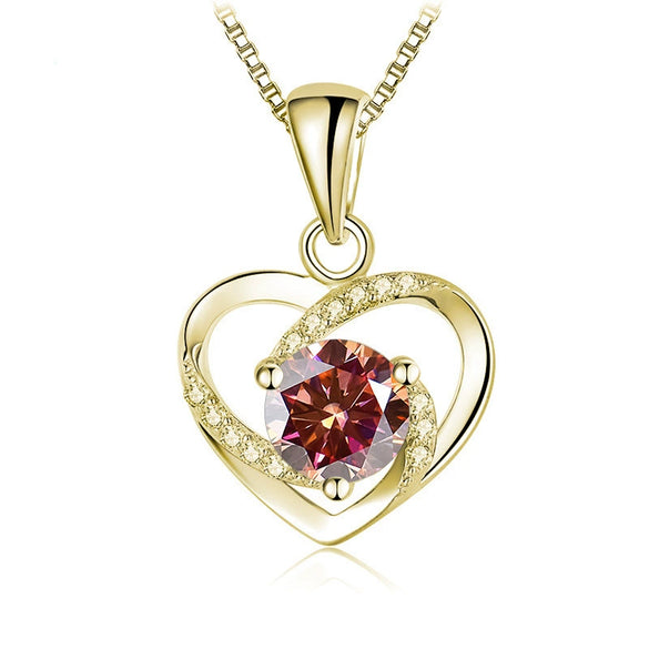 Women's 925 Sterling Silver Moissanite Necklace With Heartshaped Pink Moissanite And Snake Bone Chain Set With Animals And Zodiac Pattern