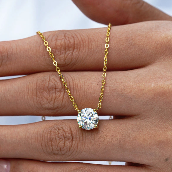 Women's 225 Sterling Silver Moissanite Pendant Necklace With Flower Pattern 14K Gold Plated And Cross Chain