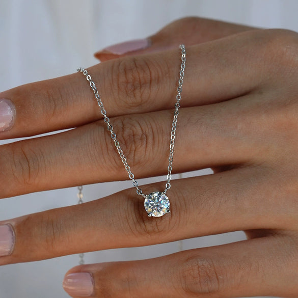 Women's 225 Sterling Silver Moissanite Pendant Necklace With Flower Pattern 14K Gold Plated And Cross Chain