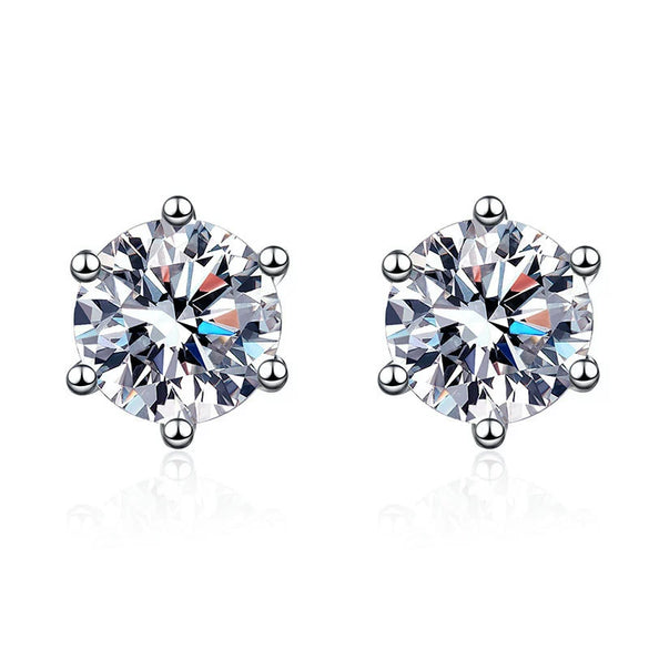 Women's 925 Sterling Silver Moissanite Stud Earrings Geometric Six Claw High Carbon Stone Electroplated Fine Jewelry Gift