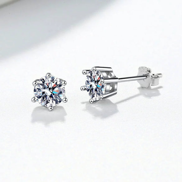 Women's 925 Sterling Silver Moissanite Stud Earrings Geometric Six Claw High Carbon Stone Electroplated Fine Jewelry Gift