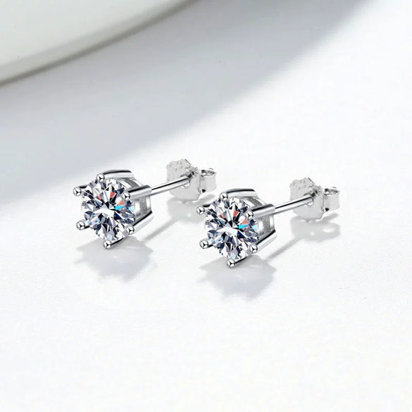 Women's 925 Sterling Silver Moissanite Stud Earrings Geometric Six Claw High Carbon Stone Electroplated Fine Jewelry Gift