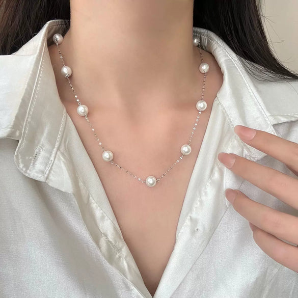 Women's 925 Sterling Silver Multi Wear Pearl Necklace With Geometric Pendant Minimalist Elegant Light Luxury Clavicle Sweater Chain