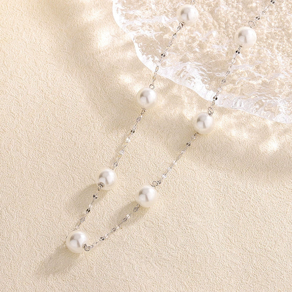 Women's 925 Sterling Silver Multi Wear Pearl Necklace With Geometric Pendant Minimalist Elegant Light Luxury Clavicle Sweater Chain