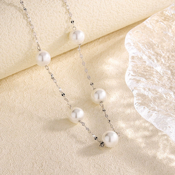 Women's 925 Sterling Silver Multi Wear Pearl Necklace With Geometric Pendant Minimalist Elegant Light Luxury Clavicle Sweater Chain