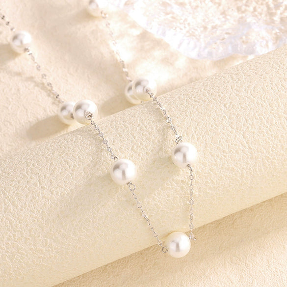 Women's 925 Sterling Silver Multi Wear Pearl Necklace With Geometric Pendant Minimalist Elegant Light Luxury Clavicle Sweater Chain