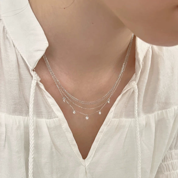 Women's 925 Sterling Silver Multilayer Geometric Style Necklace With O Word Chain And Electroplating