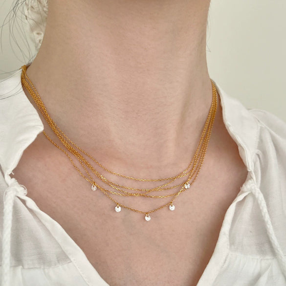 Women's 925 Sterling Silver Multilayer Geometric Style Necklace With O Word Chain And Electroplating