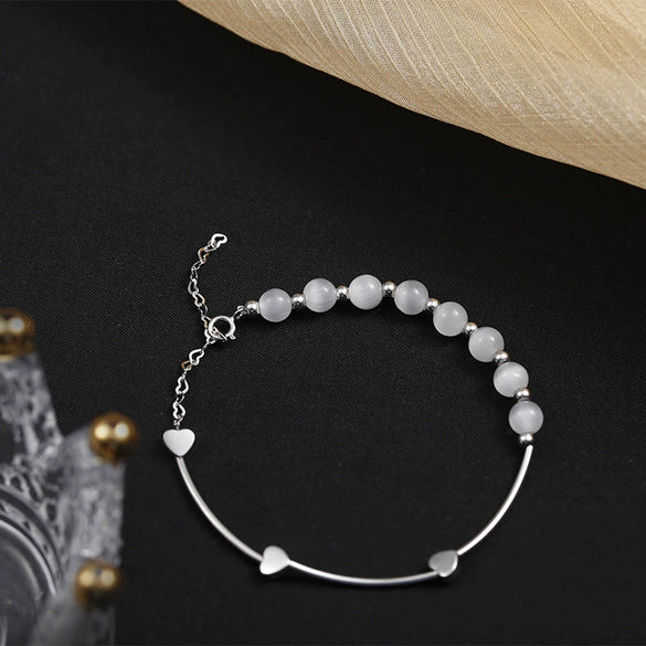 Women's 925 Sterling Silver Natural Crystal Opal Heart Bracelet With Electroplated Niche Design