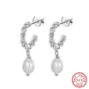 Women's 925 Sterling Silver Natural Freshwater Pearl Baroque Bead Geometric Earrings