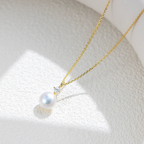 Women's Sterling Silver Natural Pearl Geometric Inlaid Clavicle Chain Pendant Necklace