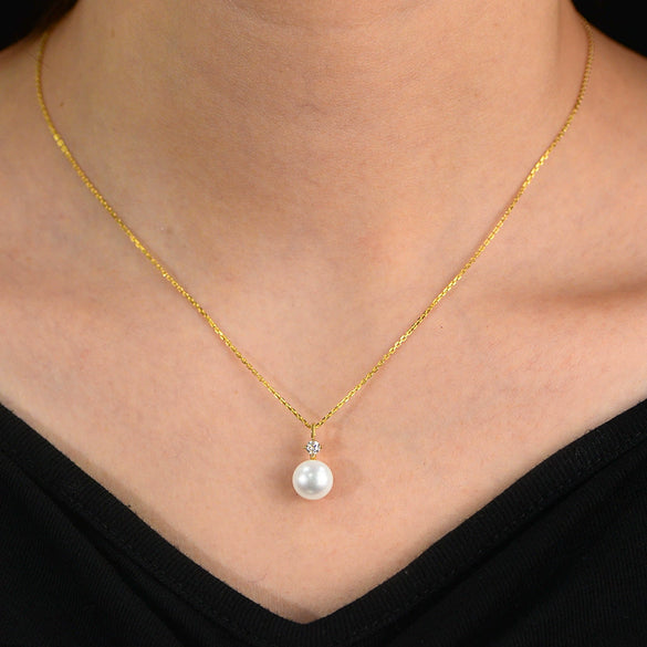 Women's Sterling Silver Natural Pearl Geometric Inlaid Clavicle Chain Pendant Necklace