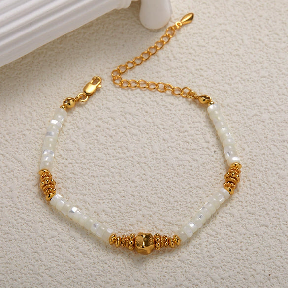 Women's 925 Sterling Silver Natural White Bead Bracelet With Geometric Original Design Pure Handmade