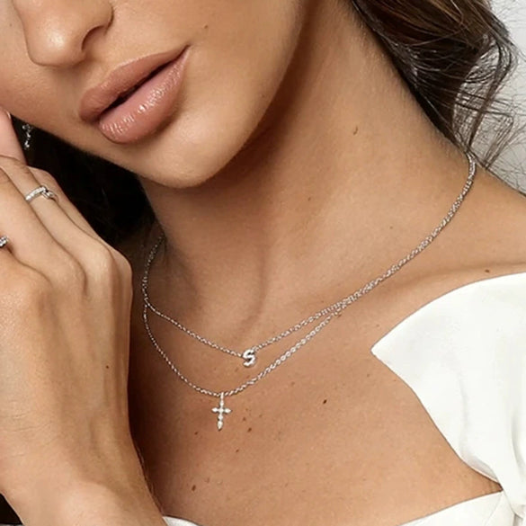 Women's 925 Sterling Silver Necklace With Green Copper Cross Pendant And Zircon Inlay Minimalist Geometric Snake Chain