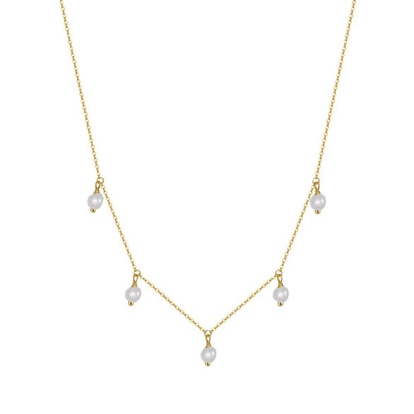 Women's 925 Sterling Silver Necklace With Natural Freshwater Pearl Geometric Pendant Retro Minimalist Electroplated Jewelry